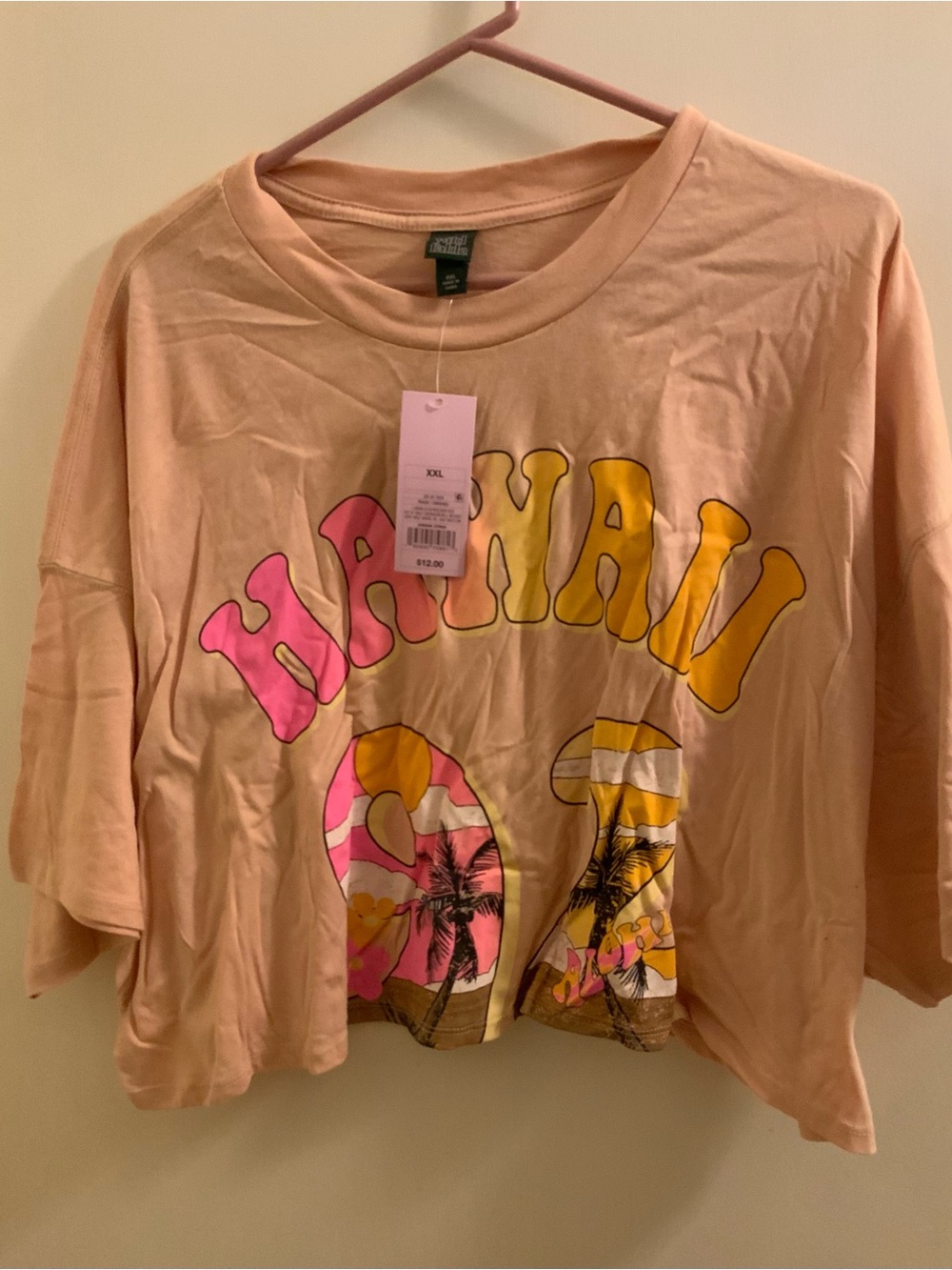 wild fable Peach Graphic Crop Top with Pink and Yellow Print